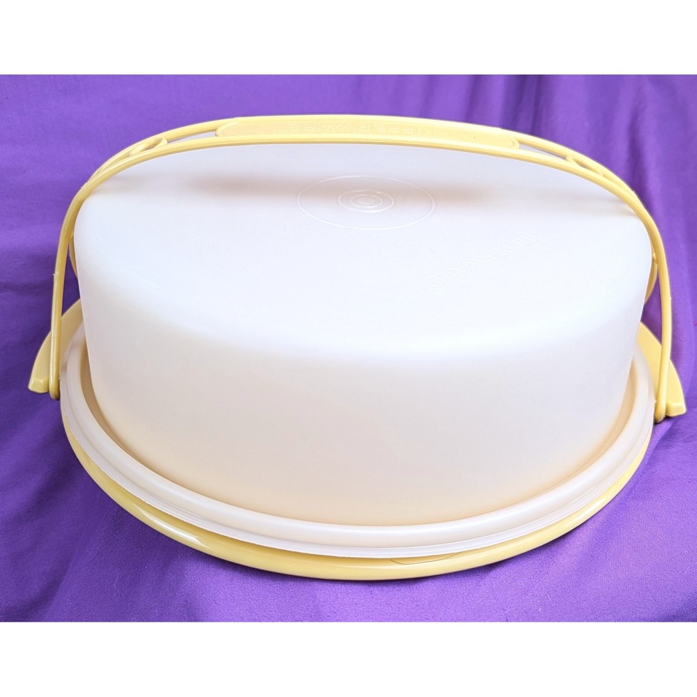VTG TUPPERWARE Harvest Gold Pie Cake Keeper Taker Carrier #719-1 W/ Handle & Lid